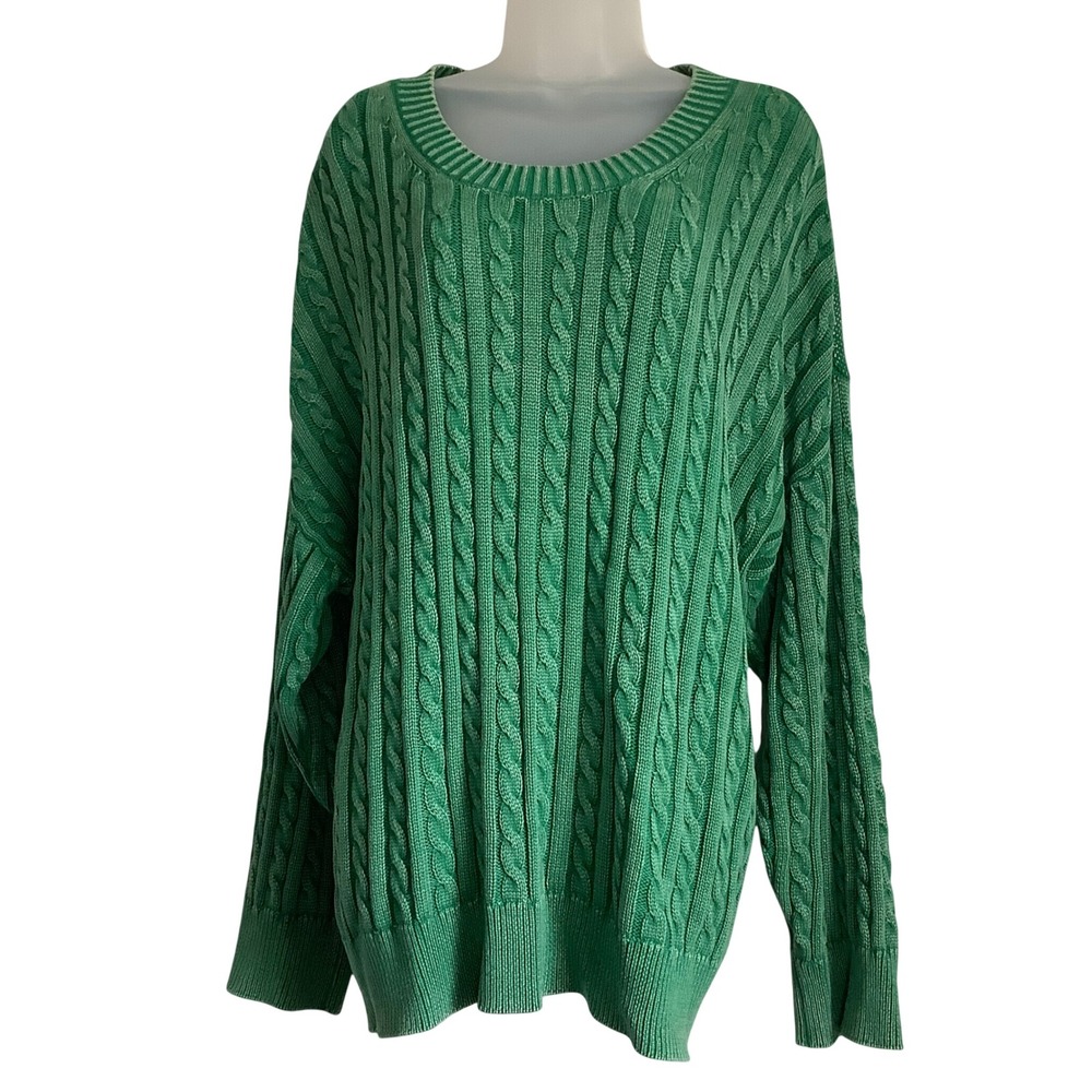Torrid Green Cable Knit Cotton Sweater Womens Plus Size 3 3X Scoop Neck Pullover